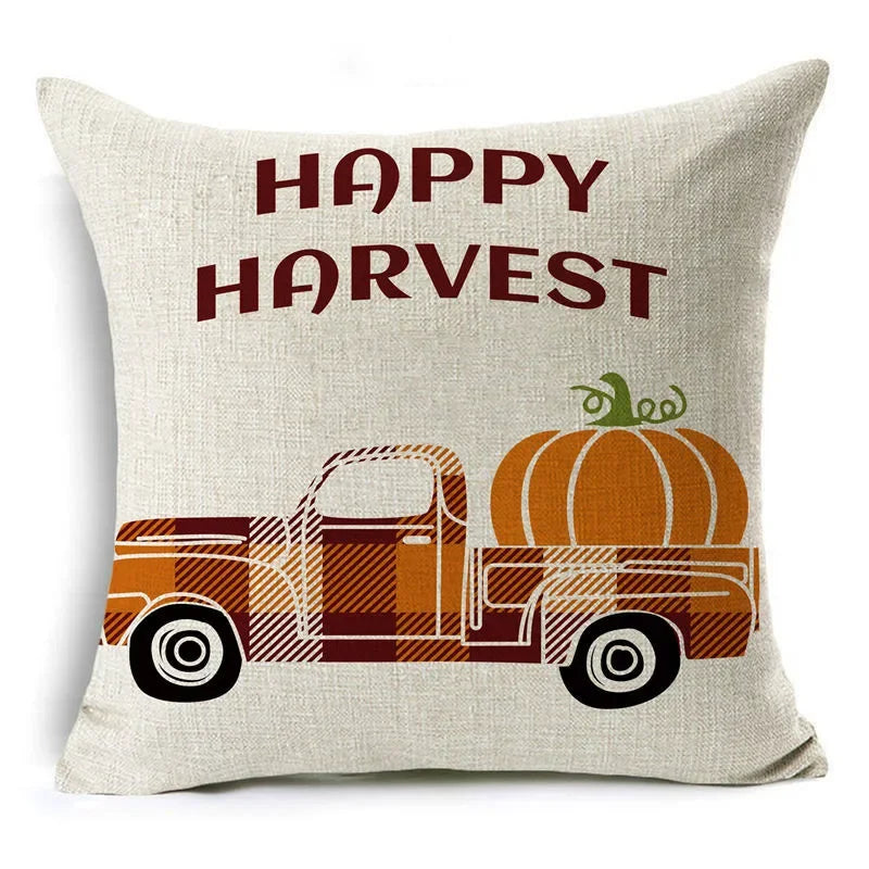Axyaa Autumn Pumpkin Cushion Cover 18x18 Inches - Modern Thanksgiving Decor Pillowcase