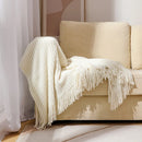 Axyaa Bohemian Knit Blanket with Fringe – Solid Color Acrylic Office Nap Bed Cover