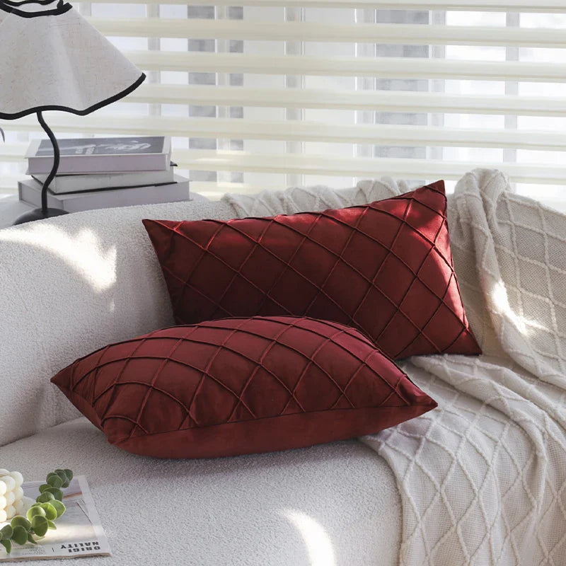Red Velvet Plaid Cushion Covers 30x50cm Romantic Valentine's Day Decorative Pillows for Sofa