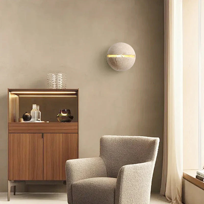 Axyaa Round Yellow Travertine LED Wall Light for Creative Room Decor