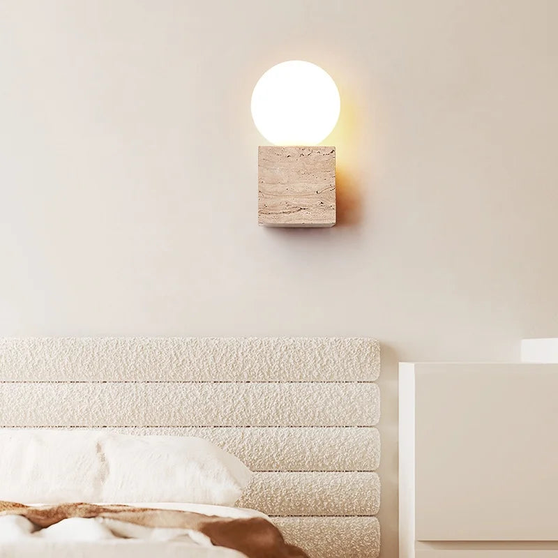 Axyaa White Glass Ball LED Wall Sconce - Modern Nordic Bedroom Bedside Lamp