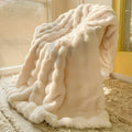 Axyaa Faux Rabbit Fur Plush Blanket for Home and Office Warmth