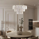 Axyaa Brass Alabaster Ring Chandelier LED Fixture for Home Decoration