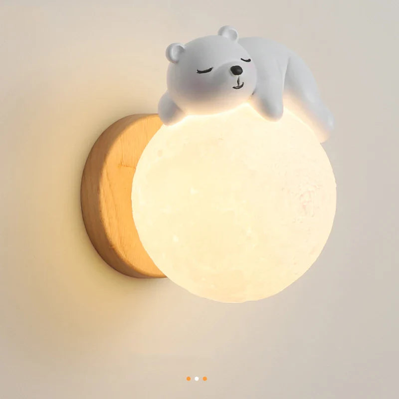 Axyaa Cartoon Bear Moon Wall Light for Bedroom Night Lights