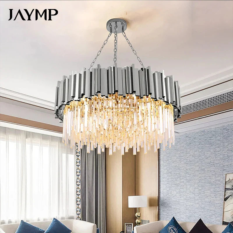 Axyaa Silvery Crystal Ceiling Chandelier for Luxury Home Decor.
