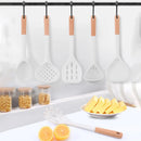 Axyaa Silicone Kitchen Utensil Set with Thick White Wooden Handle - 7 Pieces