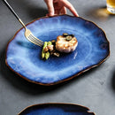 Axyaa Deep Blue Ceramic Irregular Plate Set - Household Dinnerware Tableware Tray