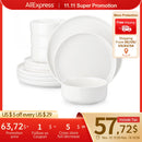Axyaa 12/24 Piece Ceramic Dinnerware Set for 4 with Plates and Bowls