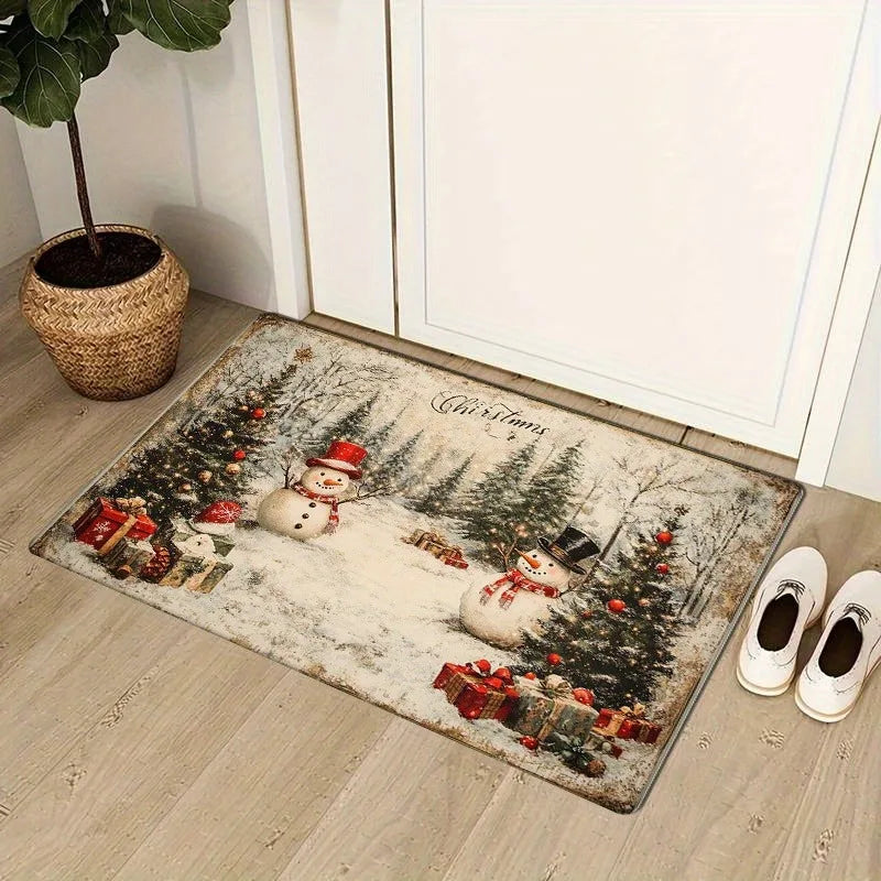 Axyaa Snowman & Christmas Tree Pattern Non-Slip Floor Mat