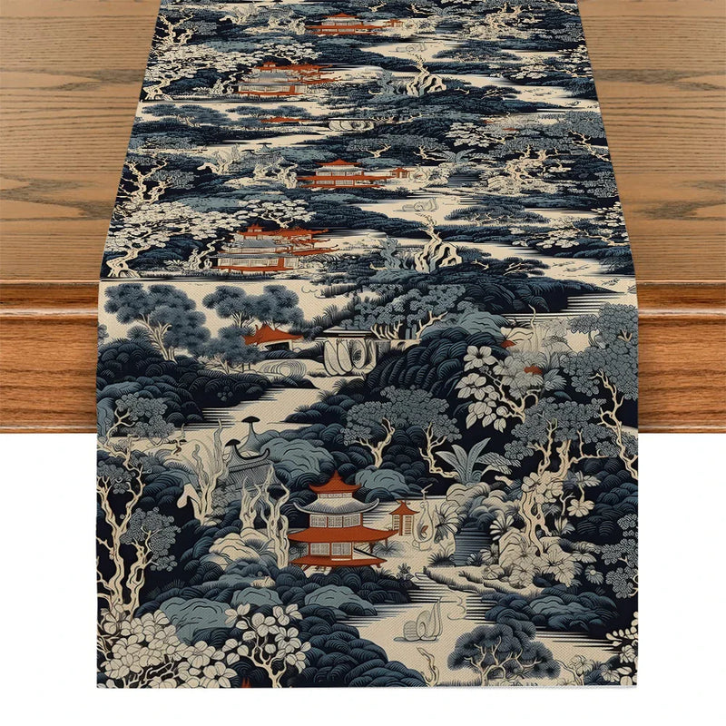 Axyaa Floral Lines Table Runner: Farmhouse Dining Decor & Holiday Party Accent