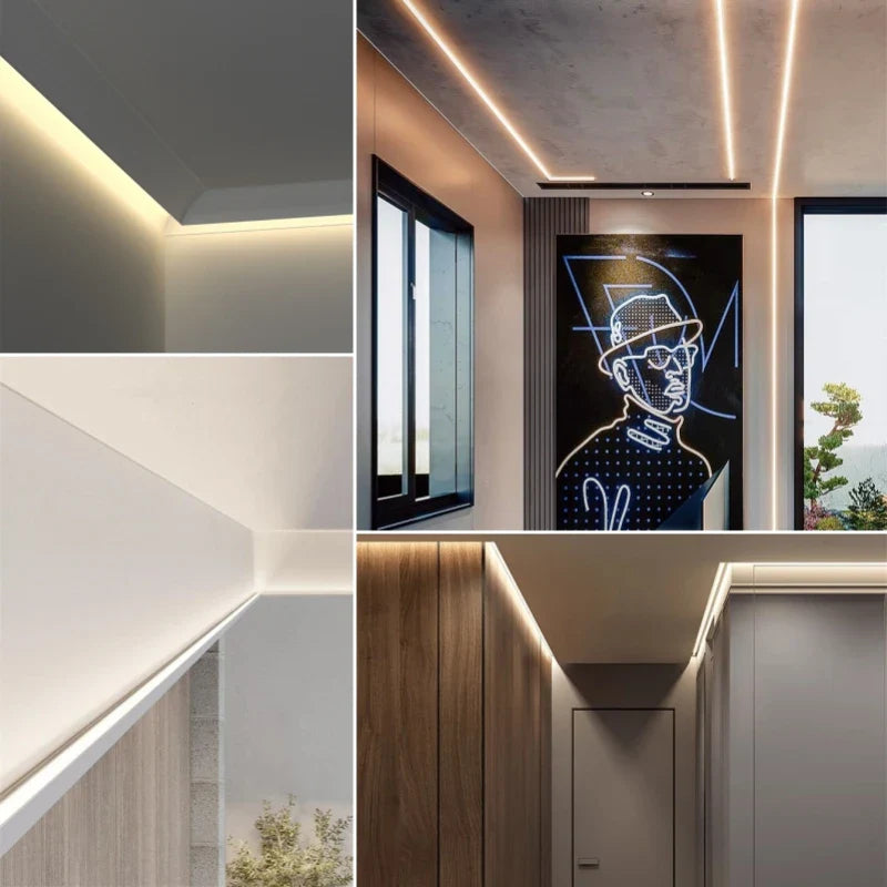 Axyaa Top Corner LED Profile: Ceiling Recessed Gypsum Hidden Channel Linear Bar Strip Lights