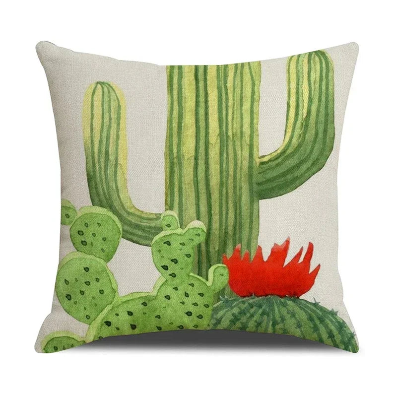 Axyaa Cactus Series Green Plant Printed 45*45cm Cushion Cover - Simple Style Square Pillowcase