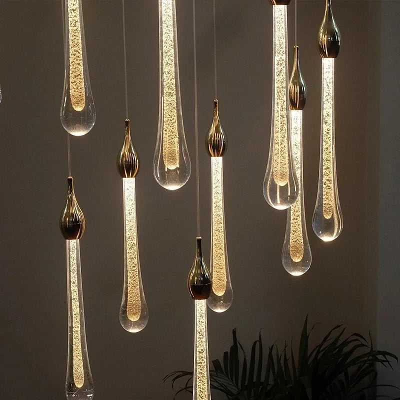 Axyaa Modern Crystal LED Chandelier for Living Room, Luxury Gold Staircase Hanging Light Fixture