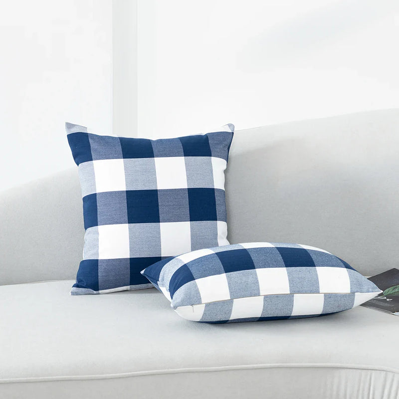 Axyaa Checkered Stripe Pillowcase Blue Series 45x45cm Home Office Decor