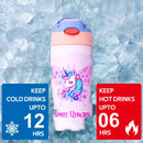 Axyaa Kids Stainless Steel Vacuum Thermos with Straw - 360ML Unicorn Design