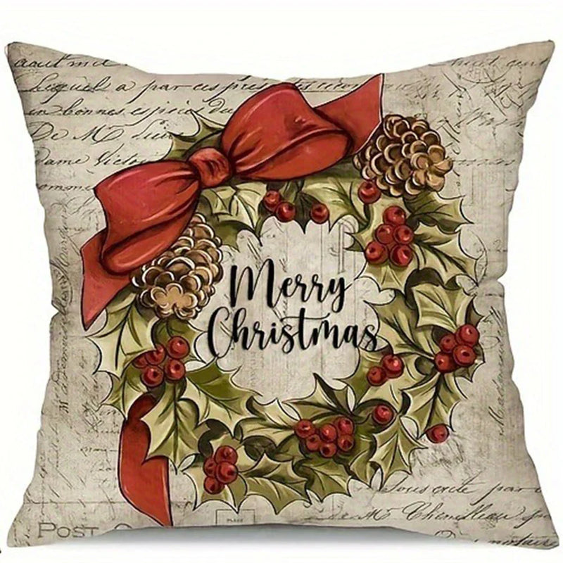 Axyaa Retro Farmhouse Santa Claus Pillowcase - Festive Sofa Cushion Cover