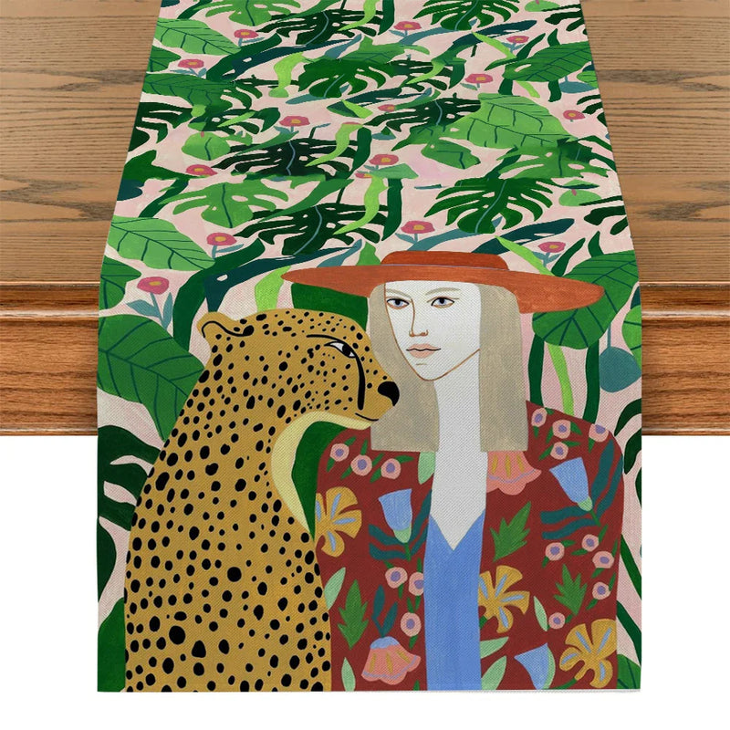 Axyaa Tropical Flowers Table Runner: Kitchen & Holiday Party Decor