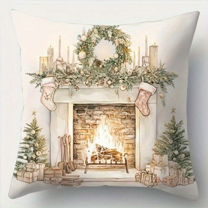 Axyaa Christmas Pillowcase Stove Lamp Ball Gift Cushion Cover Home Decoration 45x45cm
