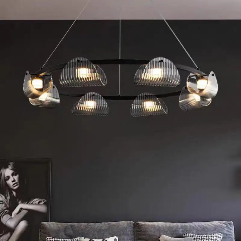 Axyaa Smoky Gray Glass Chandelier Pendant Light - Luxury Living Room LED Luminarias
