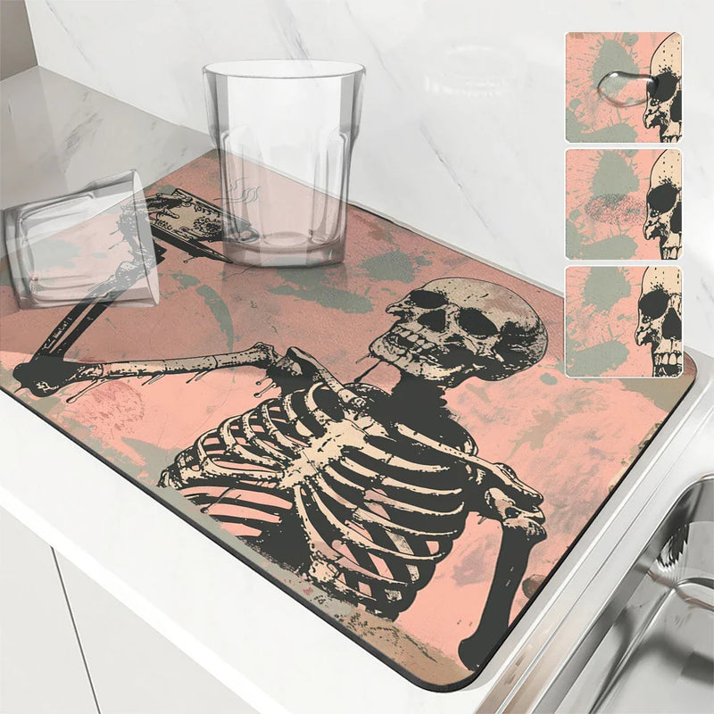 Axyaa Vintage Skull Coffee Absorbent Drying Mat for Kitchen Tables