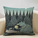 Axyaa Enchanted Forest Tree House Pillow Cover for Home Decor Sofa