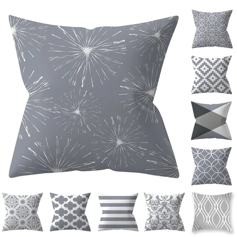 Axyaa 18" Sliver Grey Geometry Striped Pillowcase Home Decor Pillow Cover