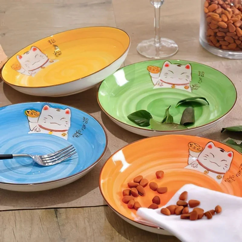 Axya Cute Cartoon Lucky Cat Ceramic Dining Plate