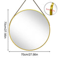 Axyaa Round Hanging Mirror with Leather Strap, Aluminum Frame - 24”, 28”, 32”
