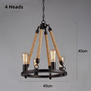 Axyaa Hemp Rope Chandelier: American Country Style Antique Black Wrought Iron Lighting