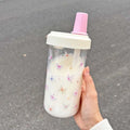 Axyaa Kawaii Bow Plastic Water Bottle with Straw - Summer Bubble Tea Cup