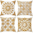 Axyaa Golden Ornate Pattern Cushion Cover for Sofa, Bedroom, Car