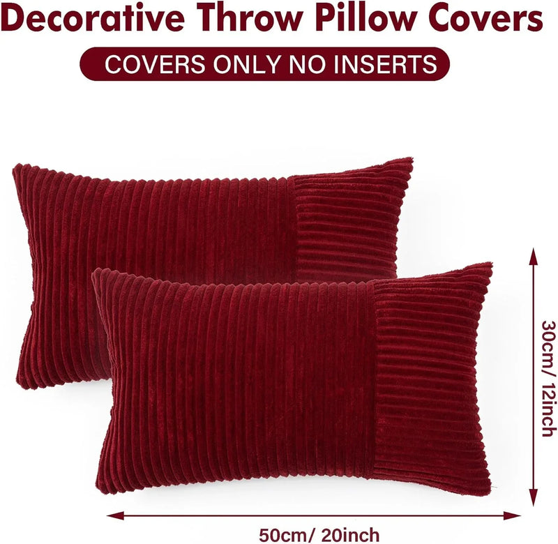 Axyaa Soft Square Striped Corduroy Pillow Covers 30x50CM for Sofa Couch