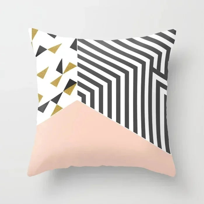 Nordic Pink Yellow Geometry Cushion Cover Abstract Art Pillowcase - Axyaa