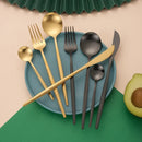 Axyaa 30-Piece Gold Stainless Steel Cutlery Set - Matte Flatware Silverware Kit