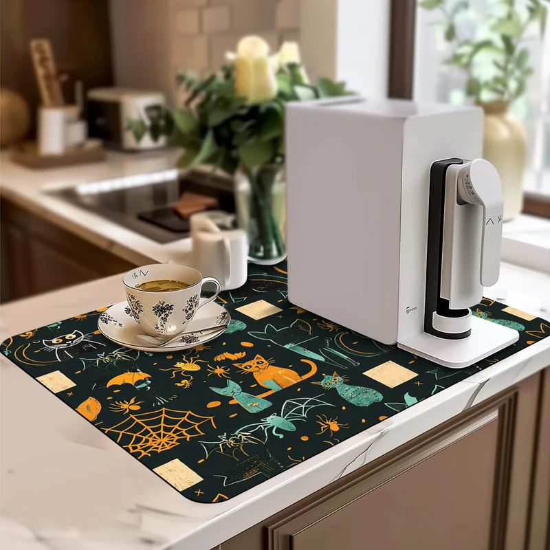 Axyaa Halloween Square Drain Pad: Absorbent & Anti-slip Dry Mat for Dishes, Cups, & More
