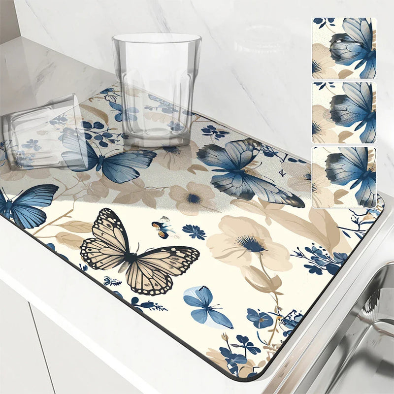 Axyaa Butterfly Absorbent Draining Mat | Quick Dry Kitchen & Bathroom Drain Pad