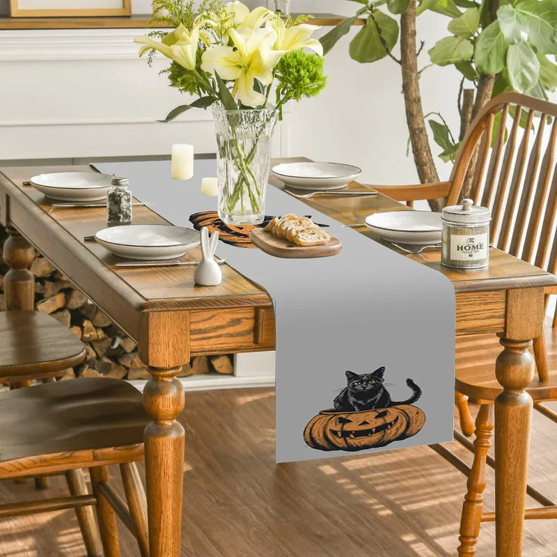 Axyaa Halloween Cat Pumpkin Head Table Runner