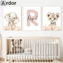 Nordic Elephant Lion Jungle Animals Nursery Canvas Print Set by Axyaa