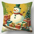 Christmas Scenes Cushion Cover by Axyaa: Santa, Tree, Snowman Decor for Sofa, Bedroom, Car