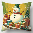 Christmas Scenes Cushion Cover by Axyaa: Santa, Tree, Snowman Decor for Sofa, Bedroom, Car