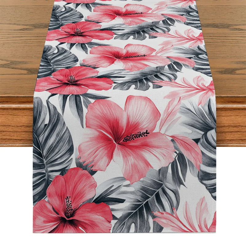Axyaa Tropical Bamboo Flowers Table Runner for Dining and Party Decor