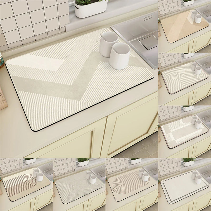Axyaa Striped Geometry Kitchen Mat Set