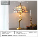 Axyaa Tiffany Brass Desk Lamp LED Shells Decor Retro Table Light for Home