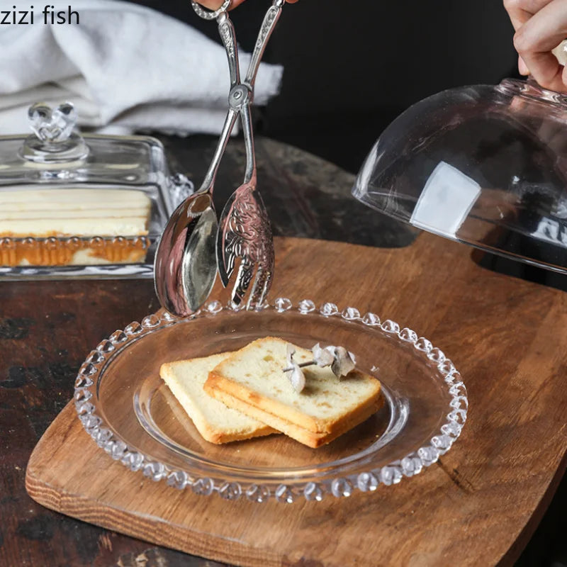 Axya Glass Cake Tray with Cover and Stand Butter Dish Dessert Plate Display Tray
