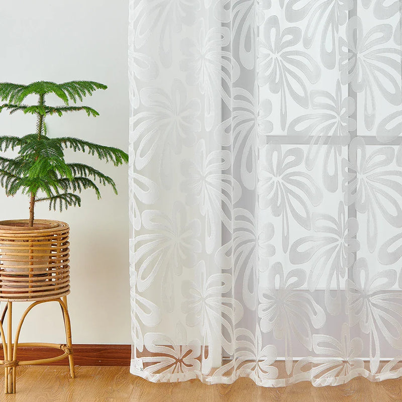 Axyaa White Jacquard Tulle Sheer Curtain for Living Room
