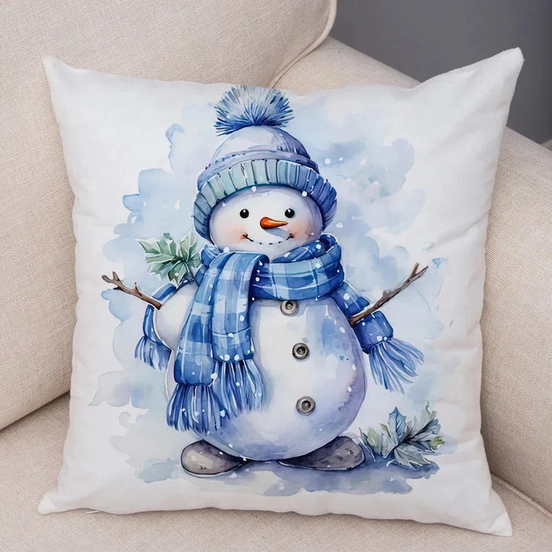 Axyaa Winter Snowman Print Pillowcase Set for Christmas Day Party Décor & Home Gift