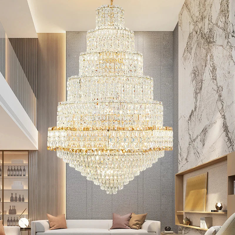 Axyaa Rotating Crystal Chandelier for Duplex Villa, Hotel, or Home - Luxury Stair Lighting