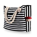 Axyaa Striped Canvas Beach Tote: Foldable, Lightweight, Water-Resistant Travel Bag
