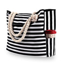 Axyaa Striped Canvas Beach Tote: Foldable, Lightweight, Water-Resistant Travel Bag