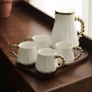 Axya White Ceramic Tea Set with Wooden Tray Teaware Tools Juice Pot Water Bottle